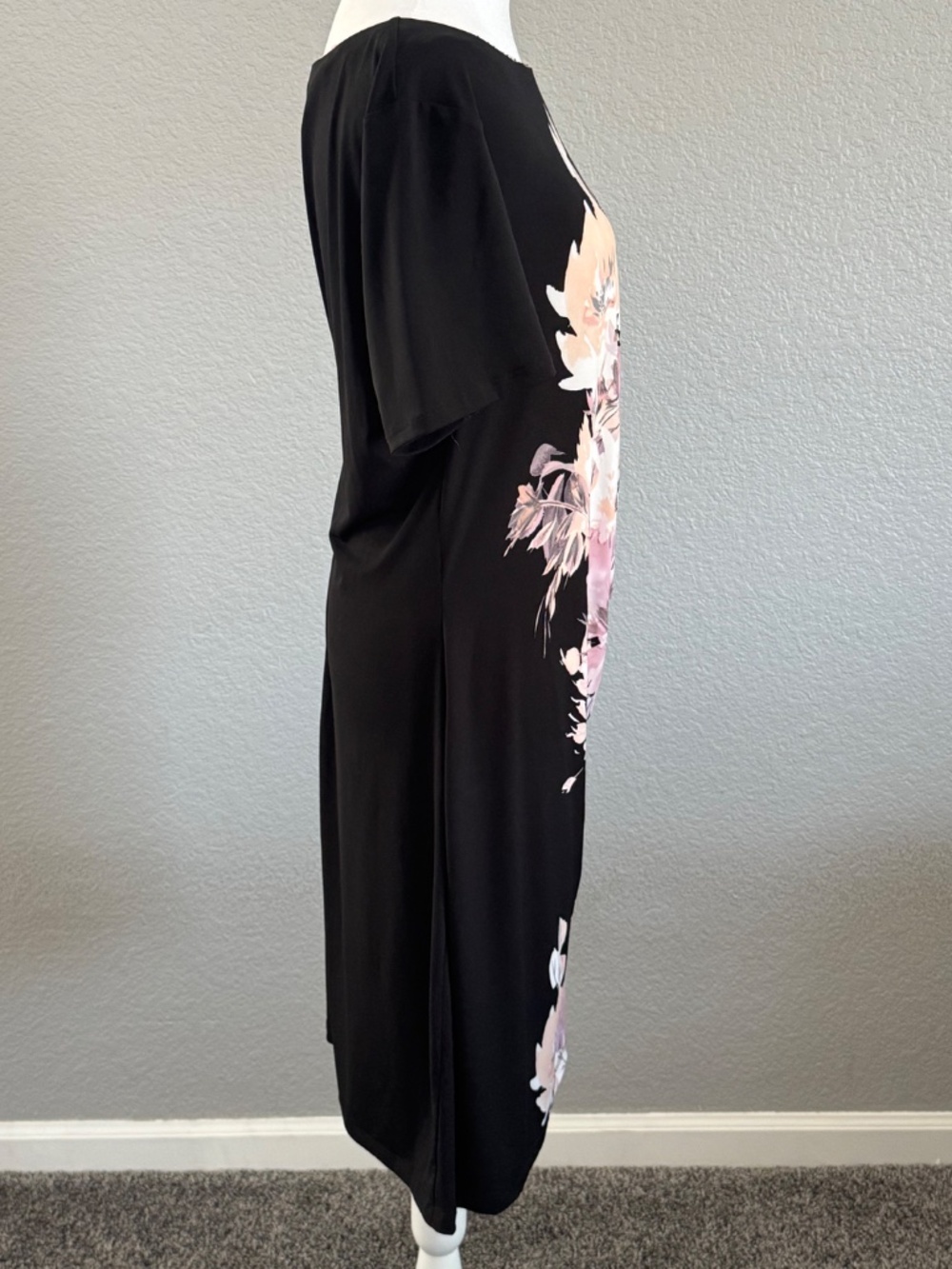 AUW Faux Wrap Pink/Black Floral Dress Size 14 - Picture 5 of 9